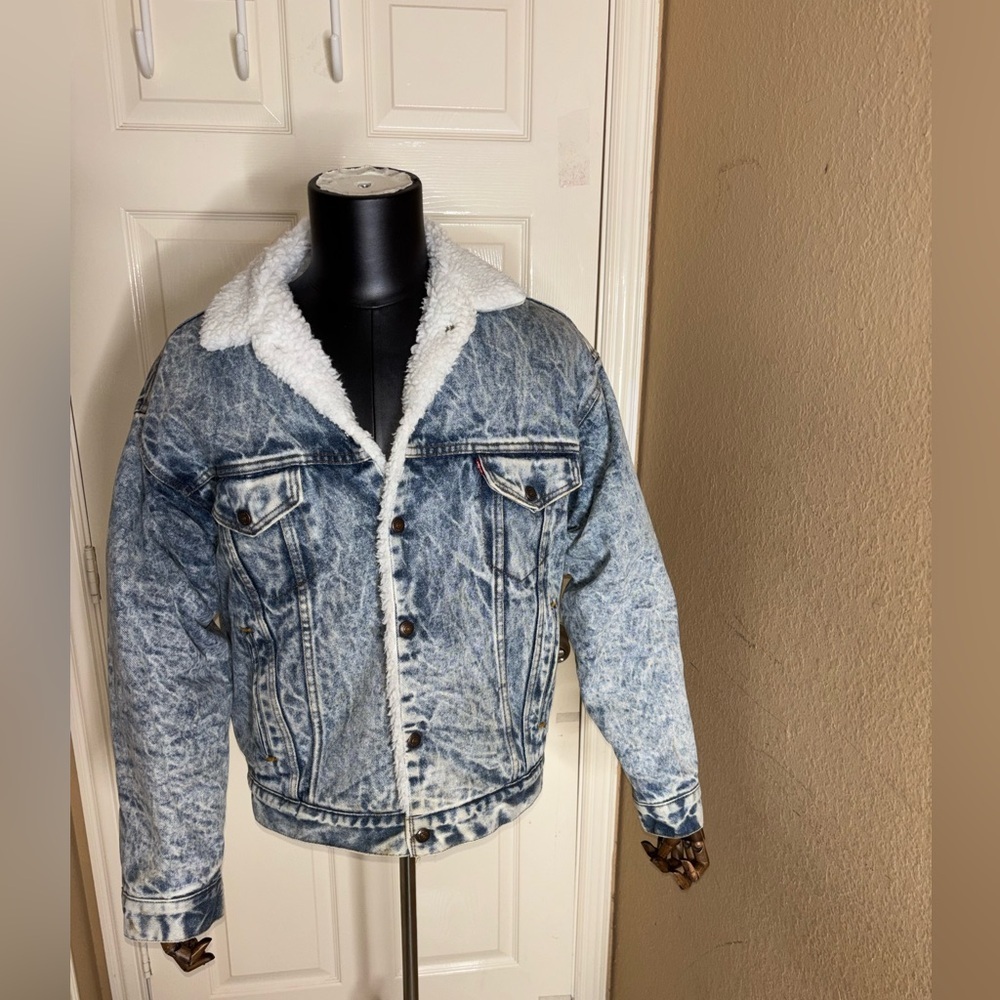 Vintage 1980's Levi's Denim Sherpa Fur Lined Trucker Jean Jacket Unisex Medium - Picture 1 of 16
